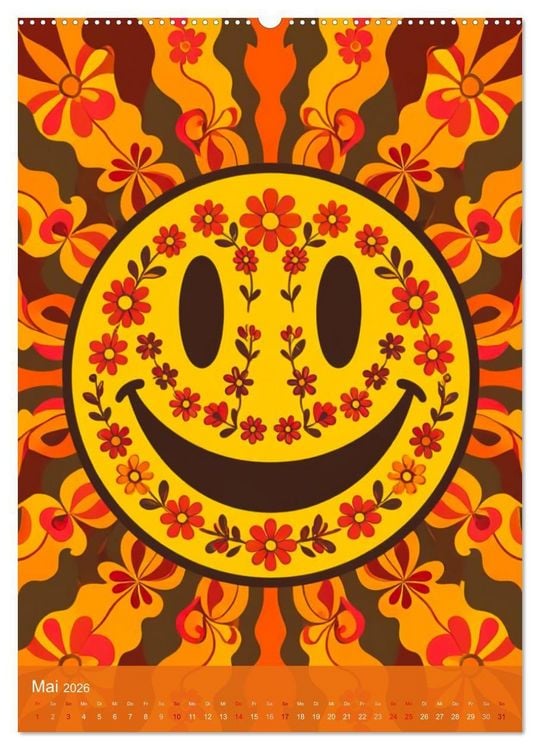 Produktbild: Flower Power Dreams - Retro 70s Art (Wandkalender 2026 DIN A2 hoch), CALVENDO Monatskalender