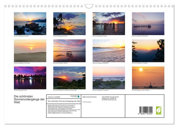 Produktbild: Die sch&ouml;nsten Sonnenunterg&auml;nge der Welt (Wandkalender 2026 DIN A3 quer), CALVENDO Monatskalender