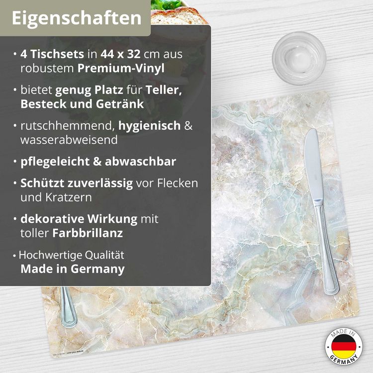 Produktbild: Tischsetmacher Tischsets Marmorplatte in bunten Farben, aus hochwertigem Vinyl (4 St&uuml;ck), 44 x 32 cm