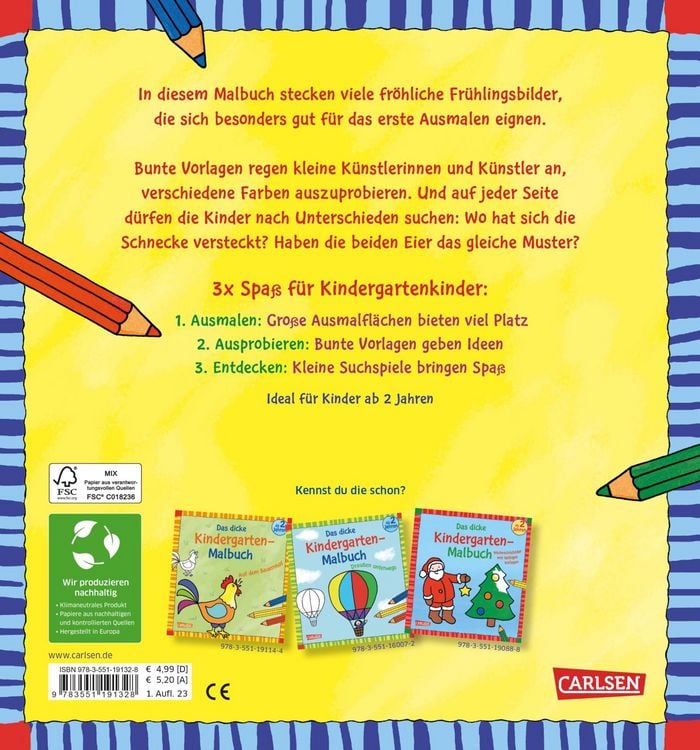 Produktbild: Ausmalbilder f&uuml;r Kita-Kinder: Das dicke Kindergarten-Malbuch: Auf der Wiese
