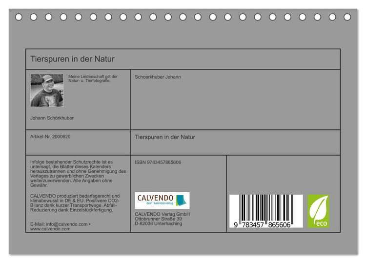 Produktbild: Tierspuren in der Natur (Tischkalender 2026 DIN A5 quer), CALVENDO Monatskalender