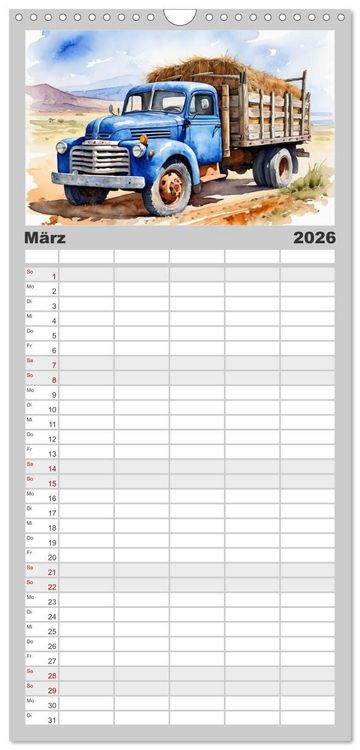Produktbild: Familienplaner 2026 - Nostalgische Trucks mit 5 Spalten (Wandkalender, 21 x 45 cm) CALVENDO