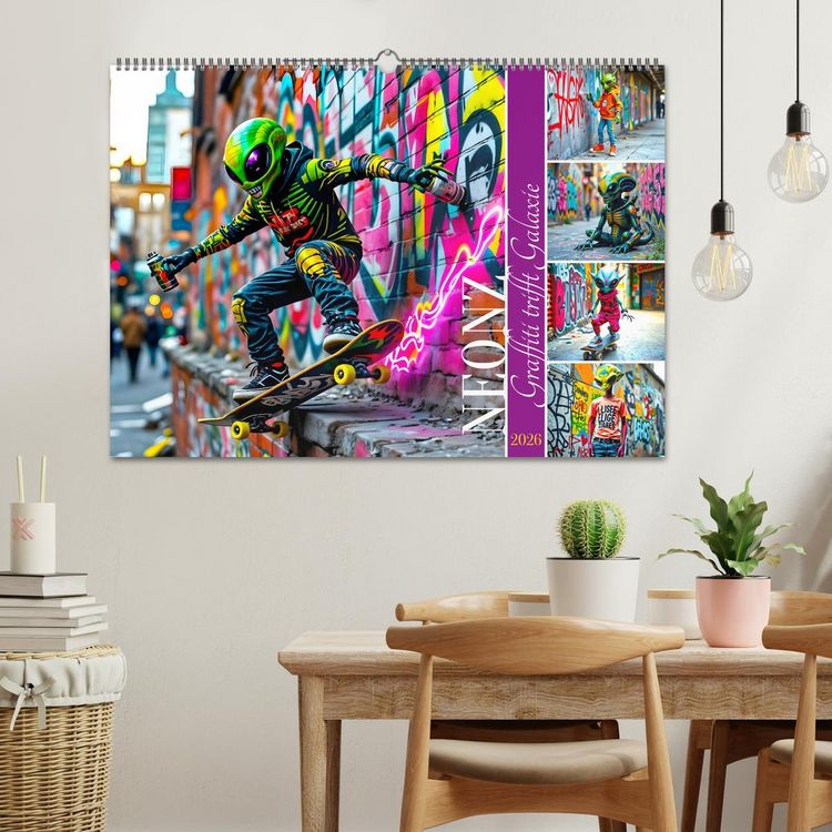 Produktbild: NEONZ - Graffiti trifft Galaxie (Wandkalender 2026 DIN A2 quer), CALVENDO Monatskalender