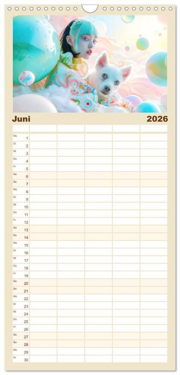 Produktbild: Familienplaner 2026 - Figuren in einer bunten Welt - Im Anime-Stil mit 5 Spalten (Wandkalender, 21 x 45 cm) CALVENDO