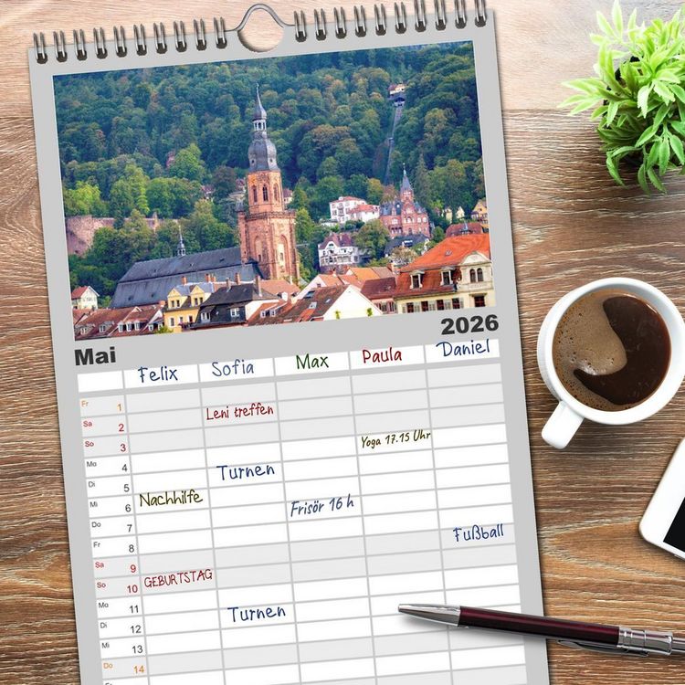 Produktbild: Familienplaner 2026 - Mein Heidelberg - Unterwegs zwischen Neckar und Altstadt mit 5 Spalten (Wandkalender, 21 x 45 cm) CALVENDO
