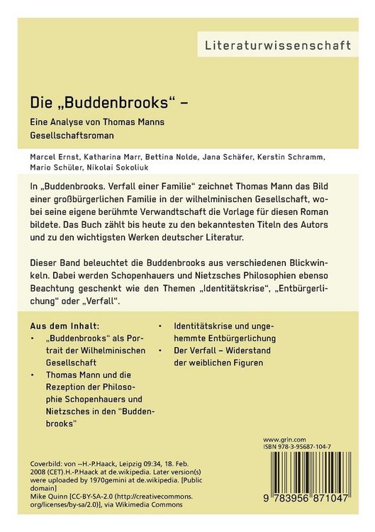 Produktbild: Die &bdquo;Buddenbrooks&ldquo; &ndash; Eine Analyse von Thomas Manns Gesellschaftsroman