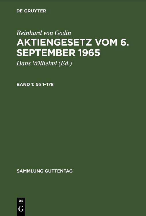 Produktbild: Reinhard von Godin: Aktiengesetz vom 6. September 1965 / &sect;&sect; 1&ndash;178