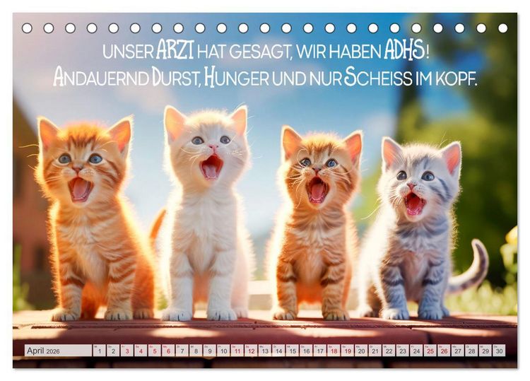 Produktbild: S&uuml;&szlig;e Katzen und coole Spr&uuml;che (Tischkalender 2026 DIN A5 quer), CALVENDO Monatskalender
