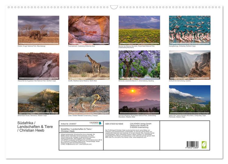 Produktbild: S&uuml;dafrika / Landschaften & Tiere / Christian Heeb (Wandkalender 2026 DIN A2 quer), CALVENDO Monatskalender