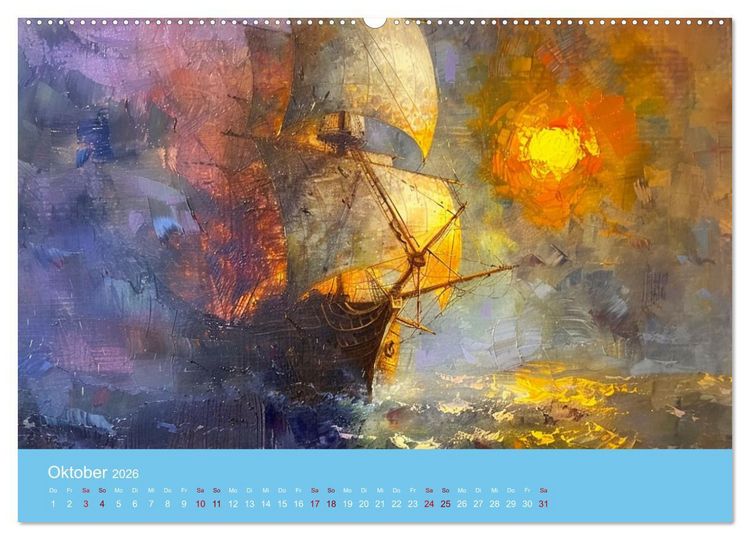 Produktbild: Das trunkene Schiff mit Bildern im William Turner-Stil (hochwertiger Premium Wandkalender 2026 DIN A2 quer), Kunstdruck in Hochglanz