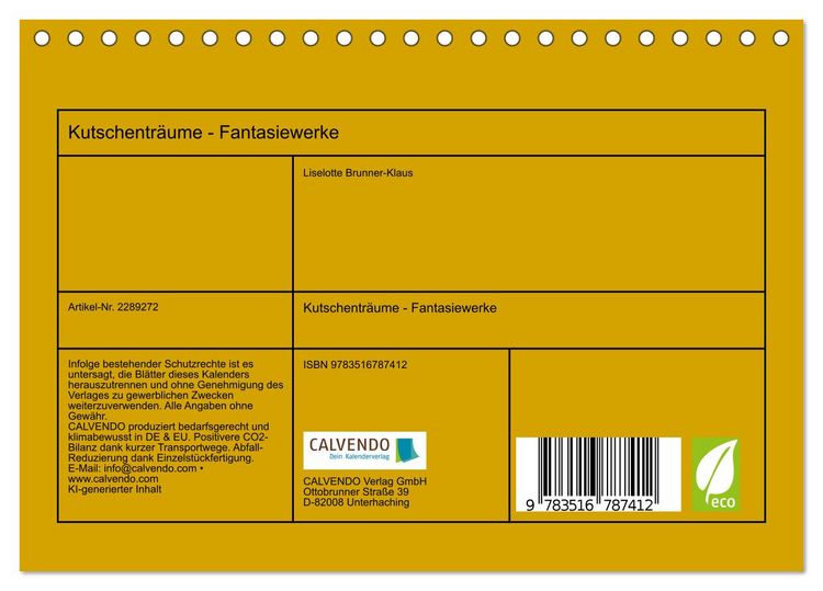 Produktbild: Kutschentr&auml;ume - Fantasiewerke (Tischkalender 2027 DIN A5 quer), CALVENDO Monatskalender