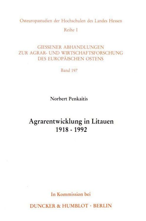 Produktbild: Agrarentwicklung in Litauen 1918 - 1992.