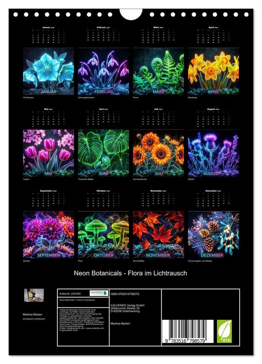 Produktbild: Neon Botanicals - Flora im Lichtrausch (Wandkalender 2027 DIN A4 hoch), CALVENDO Monatskalender
