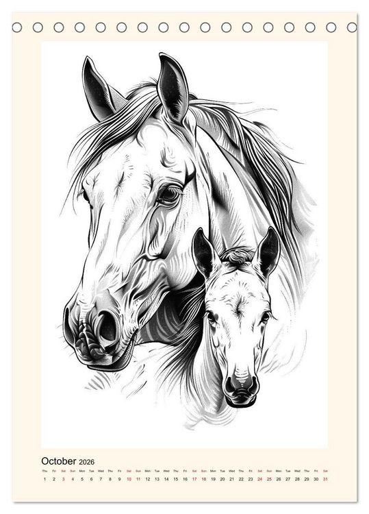 Produktbild: Sketchy Power Horses (Desk Calendar 2026 DIN A5 portrait), CALVENDO 12 Month DeskCalendar