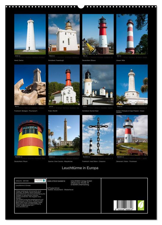 Produktbild: Leuchtt&uuml;rme in Europa (hochwertiger Premium Wandkalender 2026 DIN A2 hoch), Kunstdruck in Hochglanz
