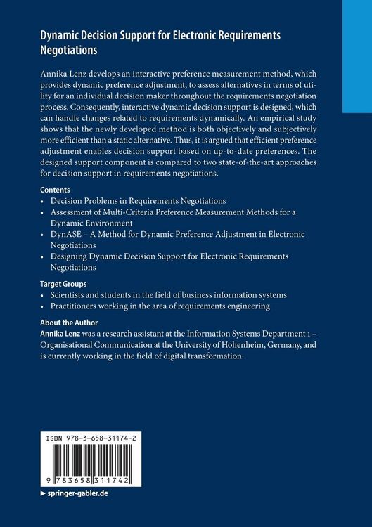 Produktbild: Dynamic Decision Support for Electronic Requirements Negotiations