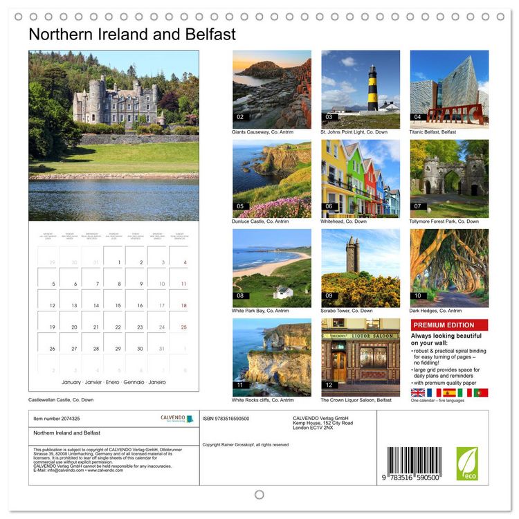 Produktbild: Northern Ireland and Belfast (Wall Calendar 2026 12 &times; 12 Inch) CALVENDO 12 Month Wall Calendar