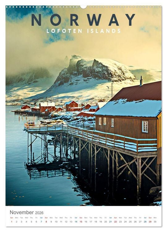 Produktbild: Lofoten Islands - Old School Poster Style (Wall Calendar 2026 DIN A2 portrait), CALVENDO 12 Month Wall Calendar
