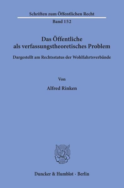 Produktbild: Das &Ouml;ffentliche als verfassungstheoretisches Problem, dargestellt am Rechtsstatus der Wohlfahrtsverb&auml;nde.