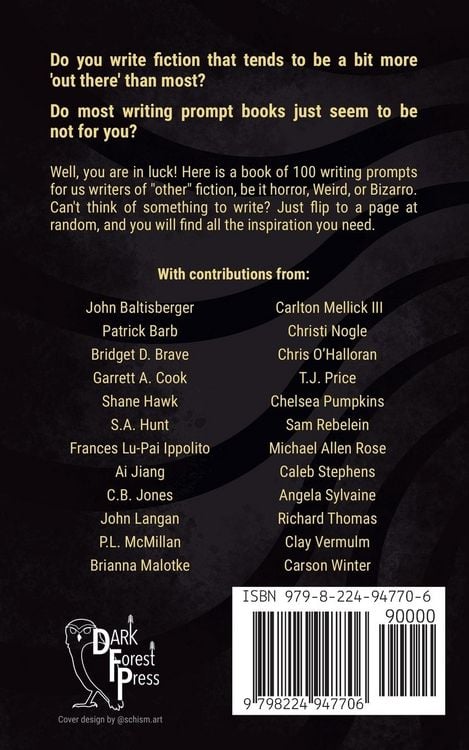 Produktbild: 100 Unusual Prompts for Writers of Horror, Weird, and Bizarro Fiction