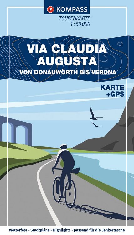 Produktbild: KOMPASS Fahrrad-Tourenkarte Via Claudia Augusta - von Donauw&ouml;rth bis Verona 1:50.000