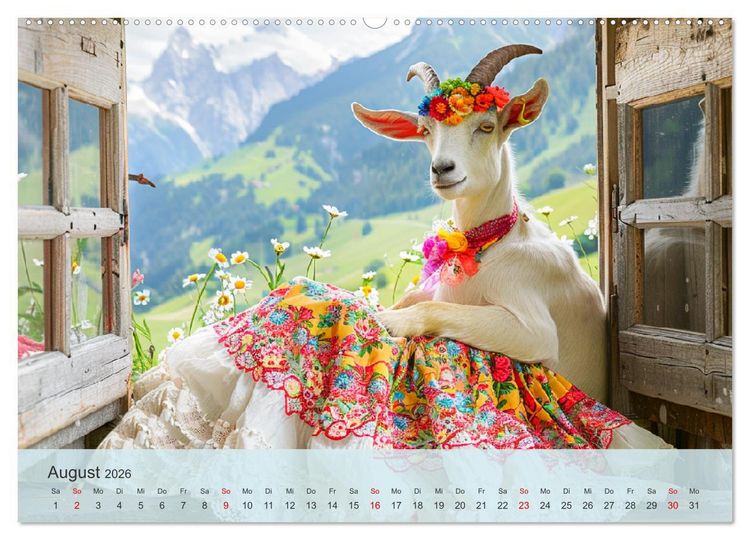 Produktbild: Fenstergucker auf der Alm. Lustige Tiere im Sommer auf dem Bergbauernhof (Wandkalender 2026 DIN A2 quer), CALVENDO Monatskalender