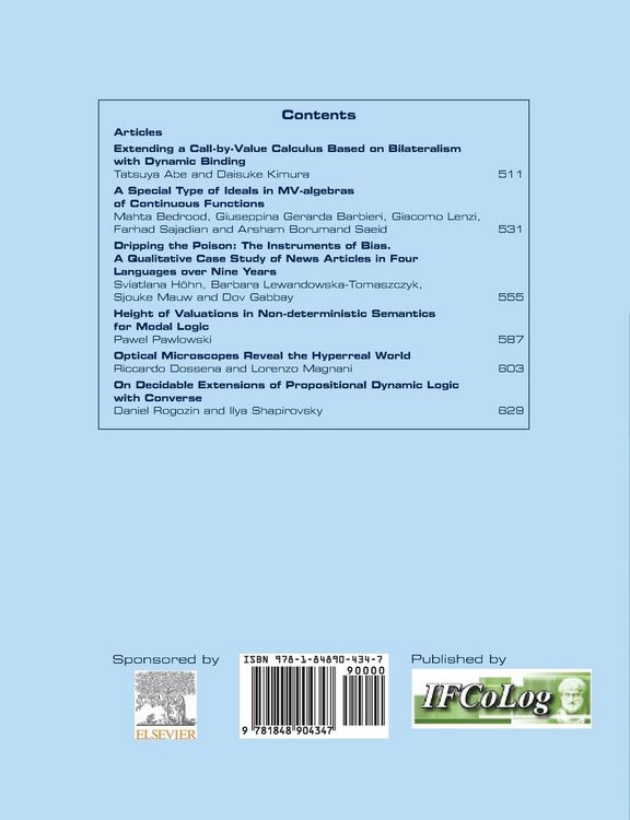 Produktbild: Journal of Applied Logics. IfCoLog Journal of Logics and their Applications. Volume 10, number 4, July 2023