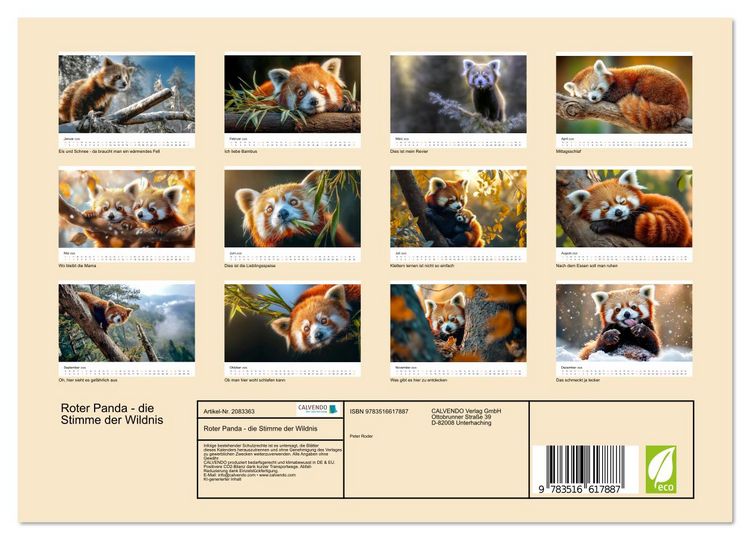 Produktbild: Roter Panda - die Stimme der Wildnis (Wandkalender 2026 DIN A4 quer), CALVENDO Monatskalender