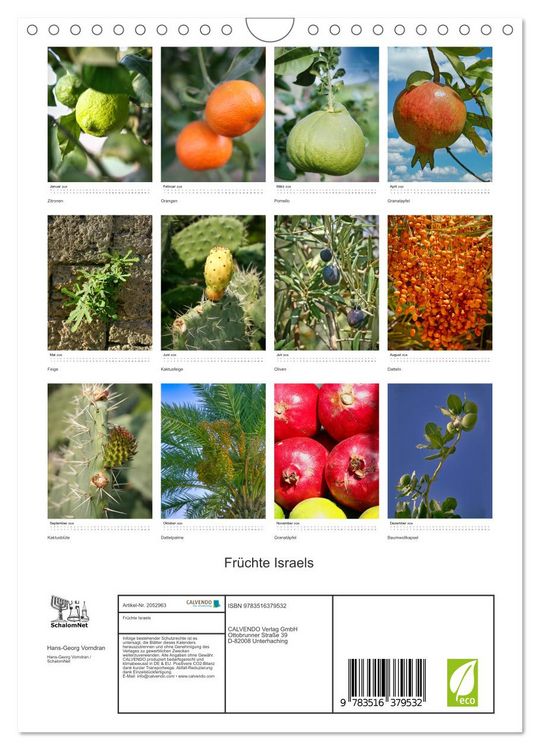 Produktbild: Fr&uuml;chte Israels (Wandkalender 2026 DIN A4 hoch), CALVENDO Monatskalender