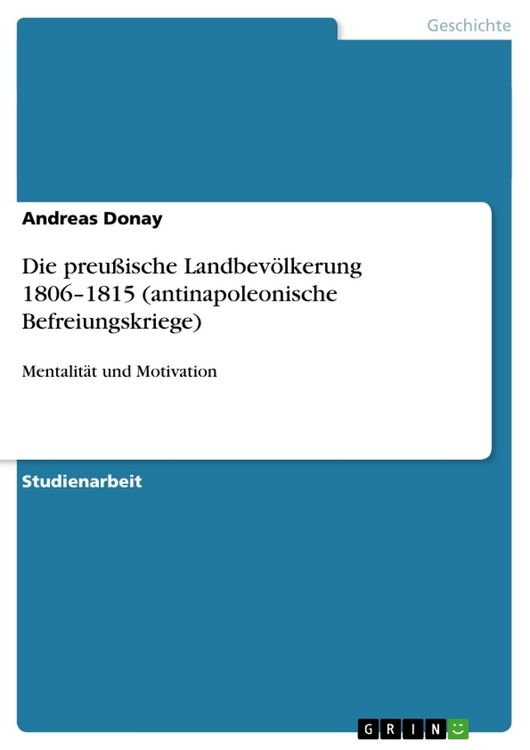 Produktbild: Die preu&szlig;ische Landbev&ouml;lkerung 1806-1815 (antinapoleonische Befreiungskriege)