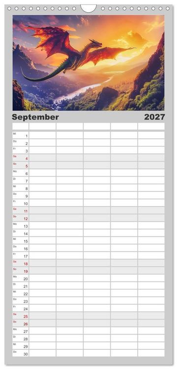 Produktbild: Familienplaner 2027 - Das Jahr der Drachen mit 5 Spalten (Wandkalender, 21 x 45 cm) CALVENDO
