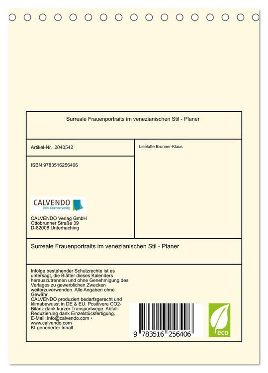Produktbild: Surreale Frauenportraits im venezianischen Stil - Planer (Tischkalender 2026 DIN A5 hoch), CALVENDO Monatskalender