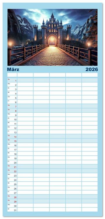 Produktbild: Familienplaner 2026 - Romantische Ritterburgen mit 5 Spalten (Wandkalender, 21 x 45 cm) CALVENDO