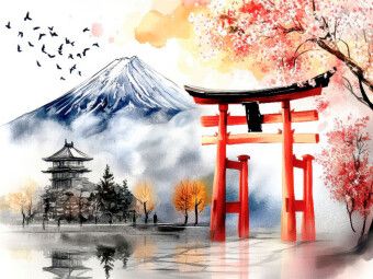 Produktbild: CALVENDO Puzzle Fuji und Torii - Japan | 1000 Teile Lege-Gr&ouml;&szlig;e 64x48cm Foto-Puzzle f&uuml;r gl&uuml;ckliche Stunden