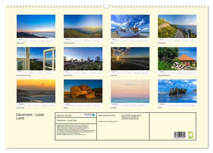 Produktbild: D&auml;nemark - Lyset Land (Wandkalender 2026 DIN A2 quer), CALVENDO Monatskalender