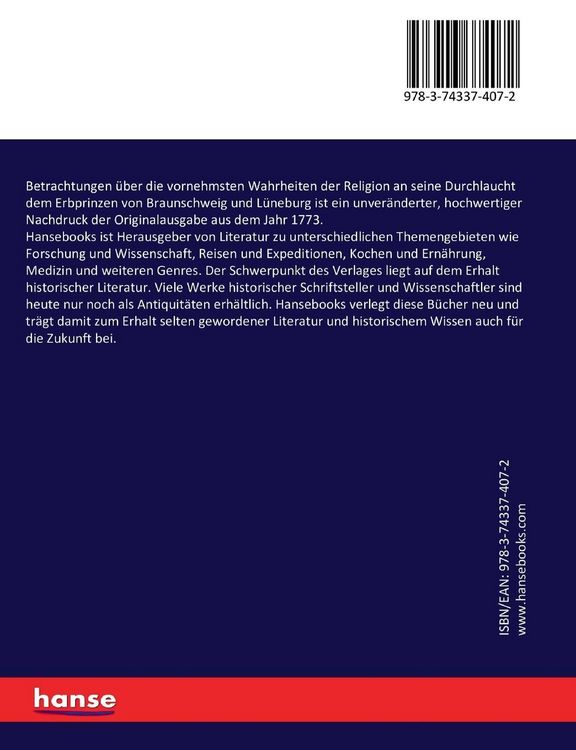 Produktbild: Betrachtungen &uuml;ber die vornehmsten Wahrheiten der Religion an seine Durchlaucht dem Erbprinzen von Braunschweig und L&uuml;neburg