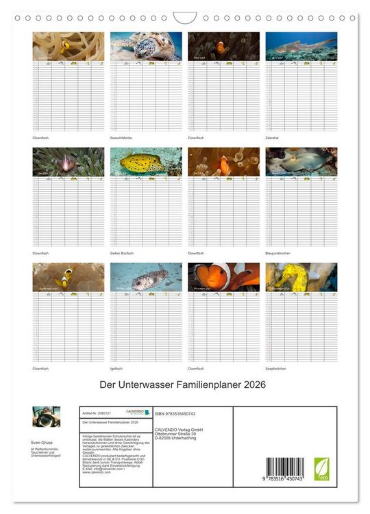 Produktbild: Der Unterwasser Familienplaner 2026 (Wandkalender 2026 DIN A3 hoch), CALVENDO Monatskalender