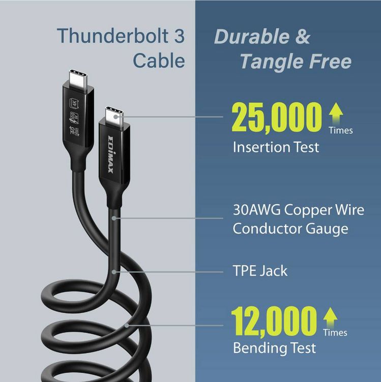 Produktbild: EDIMAX USB-Kabel USB4&reg;, Thunderbolt&trade; 3 USB-C&reg; Stecker 1.00 m Schwarz UC4-010TB V2