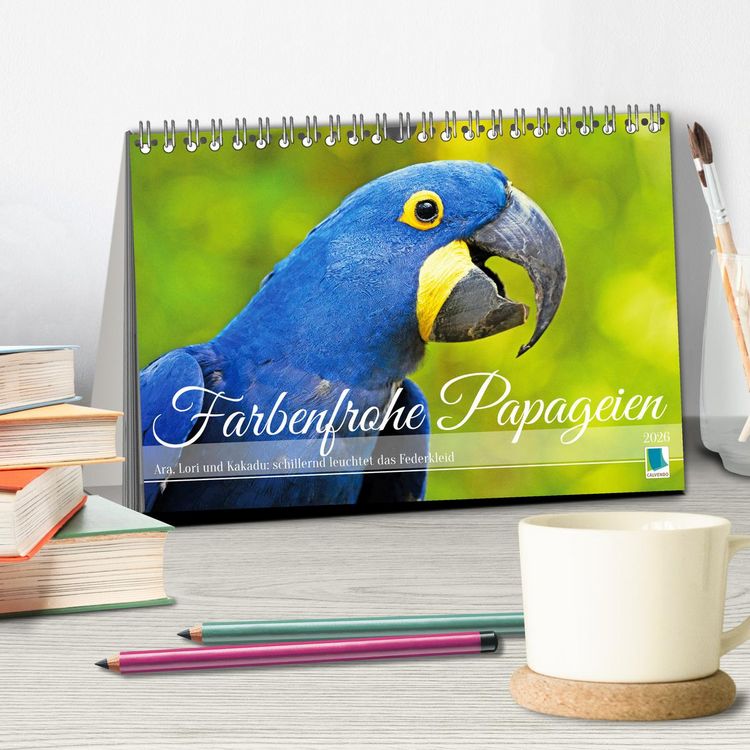 Produktbild: Farbenfrohe Papageien (Tischkalender 2026 DIN A5 quer), CALVENDO Monatskalender