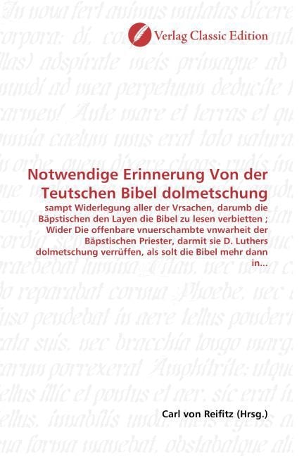 Produktbild: Notwendige Erinnerung Von der Teutschen Bibel dolmetschung