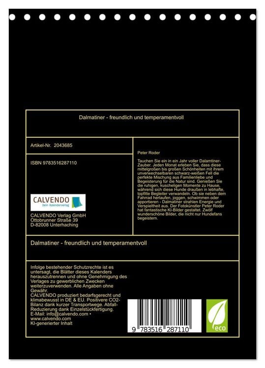 Produktbild: Dalmatiner - freundlich und temperamentvoll (Tischkalender 2026 DIN A5 hoch), CALVENDO Monatskalender