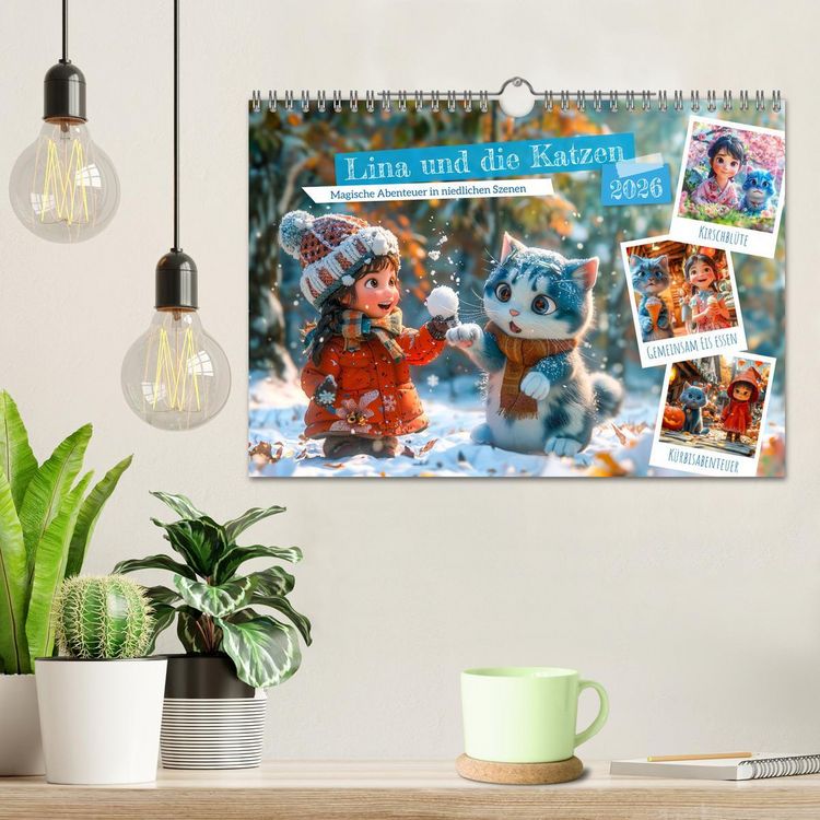 Produktbild: Lina und die Katzen - Magische Abenteuer in niedlichen Szenen (Wandkalender 2026 DIN A4 quer), CALVENDO Monatskalender