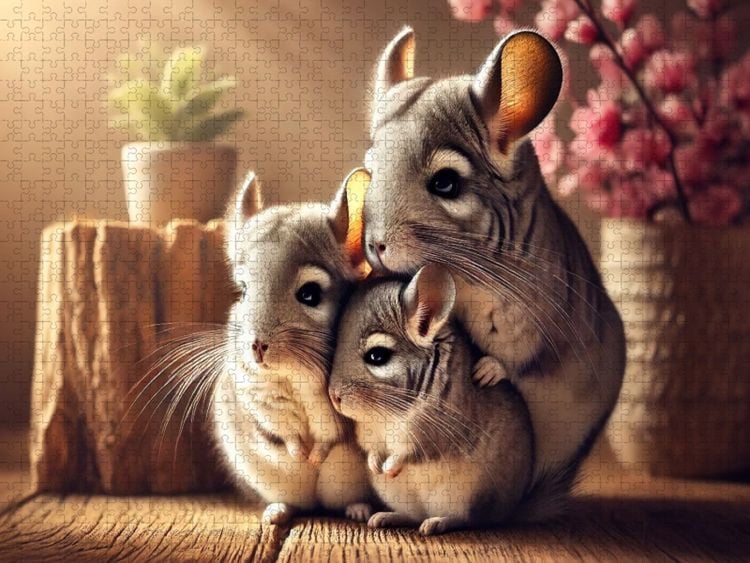 Produktbild: CALVENDO Puzzle Chinchilla Mutter und zwei Jungtiere | 1000 Teile Lege-Gr&ouml;&szlig;e 64x48cm Foto-Puzzle f&uuml;r gl&uuml;ckliche Stunden