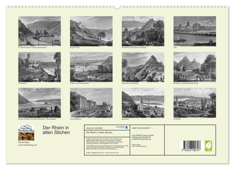 Produktbild: Der Rhein in alten Stichen (hochwertiger Premium Wandkalender 2026 DIN A2 quer), Kunstdruck in Hochglanz
