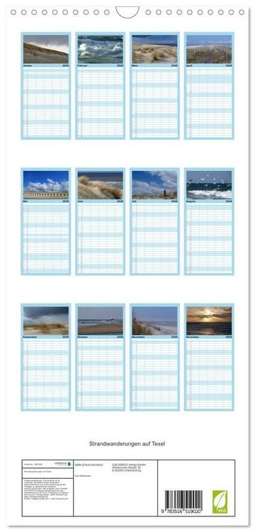 Produktbild: Familienplaner 2026 - Strandwanderungen auf Texel mit 5 Spalten (Wandkalender, 21 x 45 cm) CALVENDO
