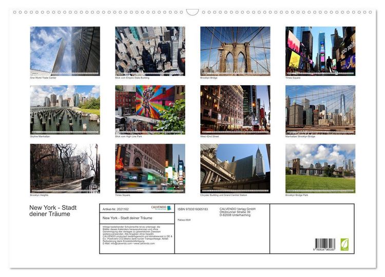 Produktbild: New York - Stadt deiner Tr&auml;ume (Wandkalender 2026 DIN A2 quer), CALVENDO Monatskalender