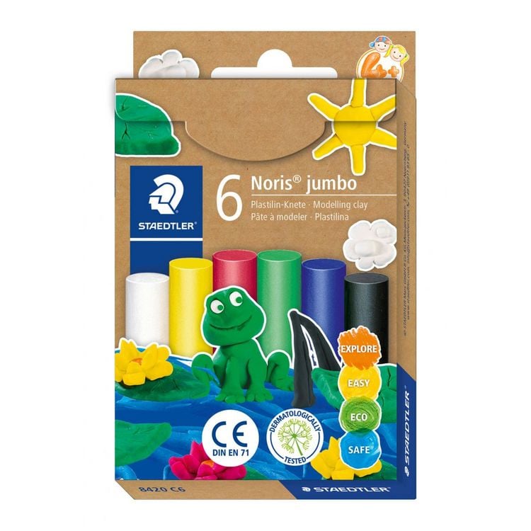Produktbild: STAEDTLER Noris jumbo 842 Plastilin-Knete Set, basic, 6 Knetstangen à 16,6 g, 842 C6