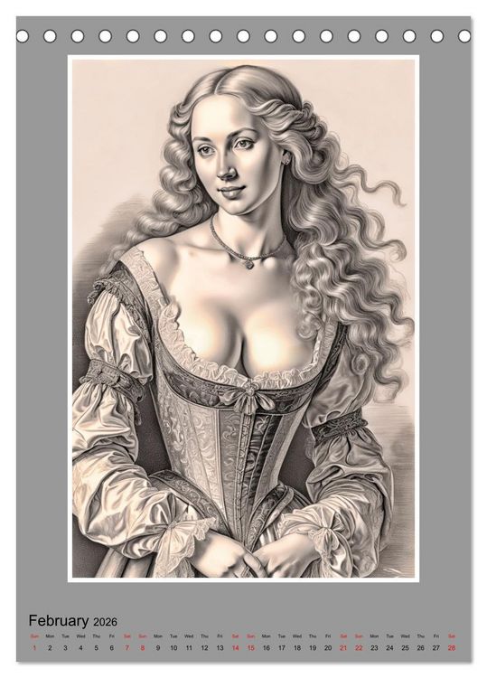 Produktbild: Baroque Beauties, Pencil Art with Artificial Intelligence (Desk Calendar 2026 DIN A5 portrait), CALVENDO 12 Month DeskCalendar