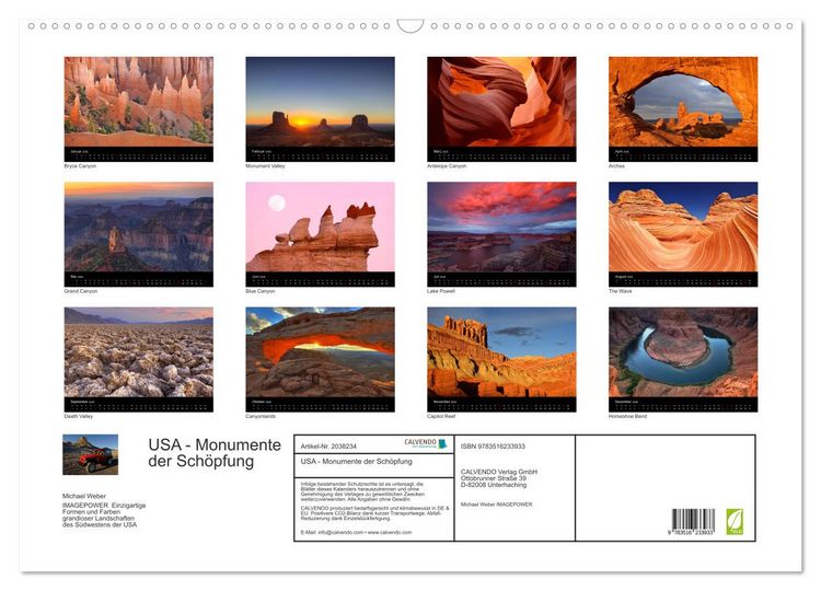 Produktbild: USA - Monumente der Sch&ouml;pfung (Wandkalender 2026 DIN A2 quer), CALVENDO Monatskalender