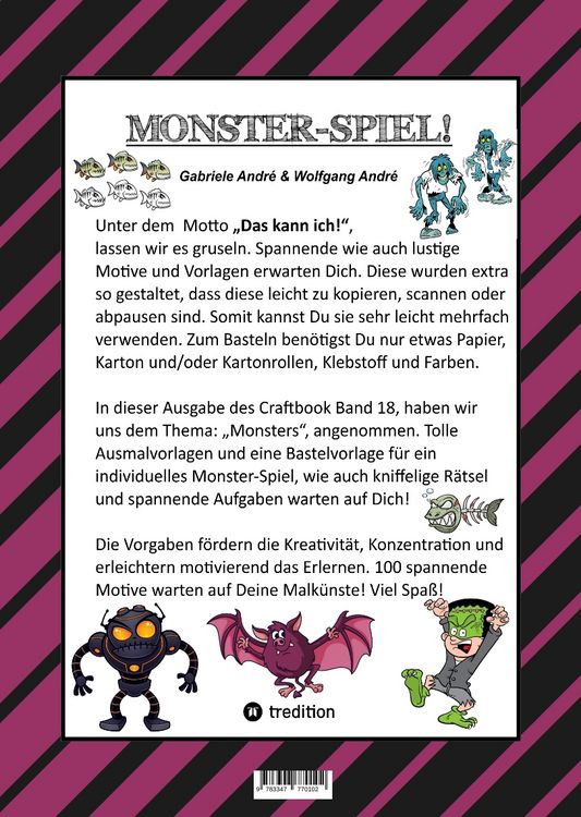 Produktbild: CRAFTBOOK - 100 MONSTER - LUSTIGE SPANNENDE GRUSELIGE VORLAGEN - MALEN - BASTELN - MONSTER - PARTY - SPIEL - R&Auml;TSEL